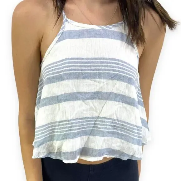 SAGE THE LABEL Blue and White Striped Spaghetti Strap Crop Top - Picture 1 of 5